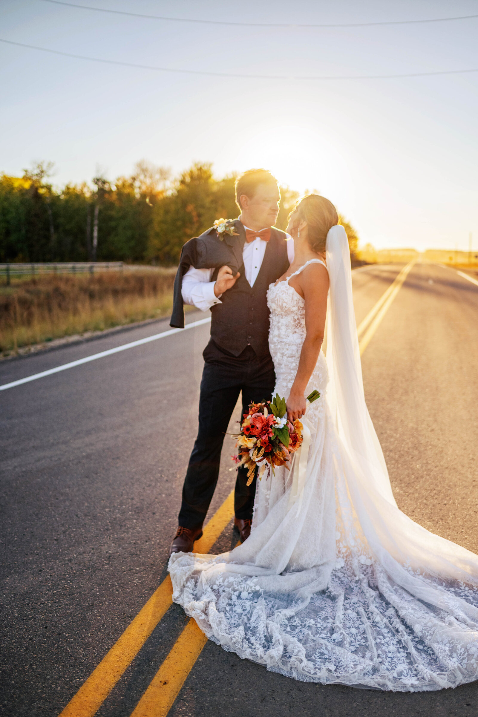 country wedding on road