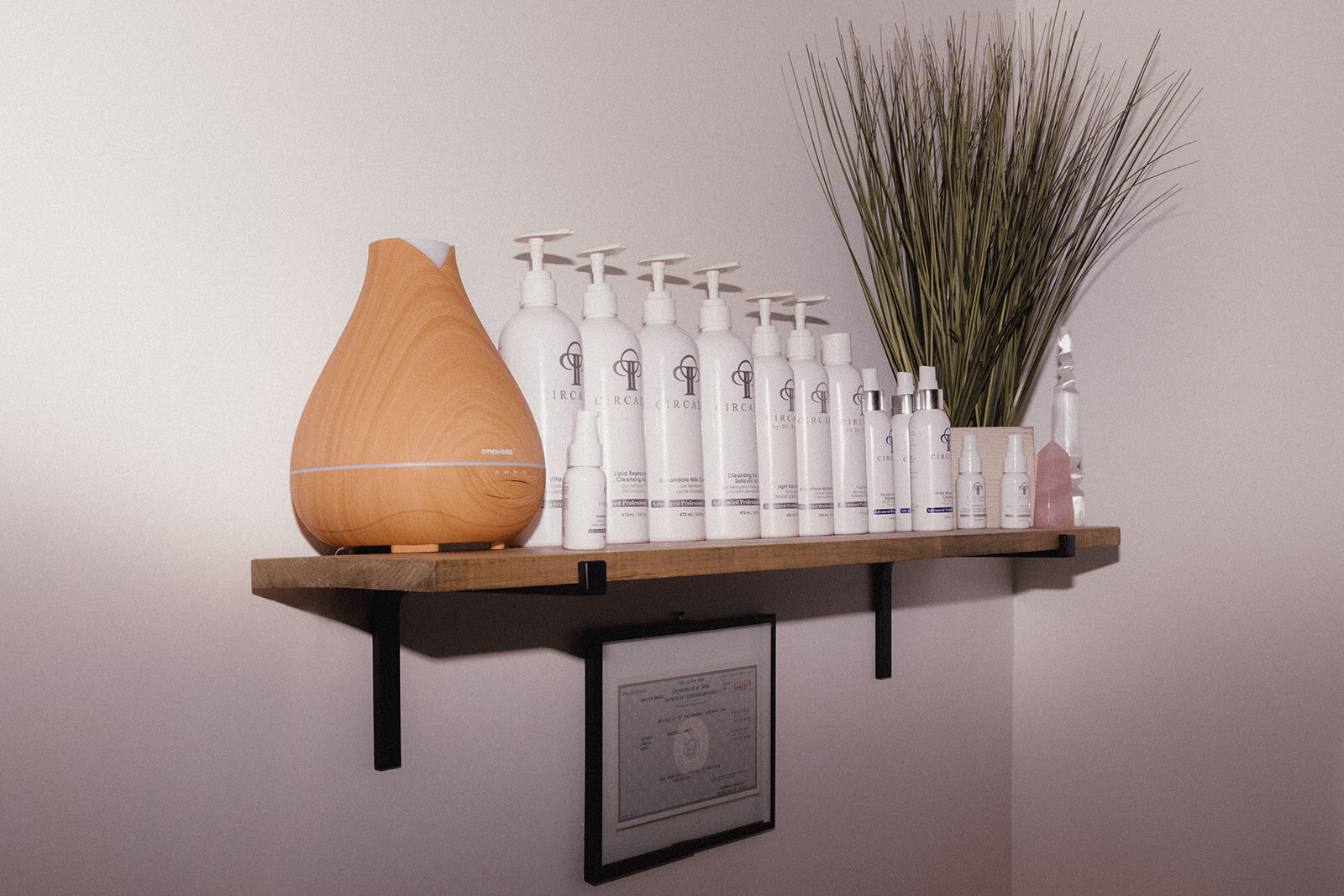 Circadia products on shelf with oil diffuser