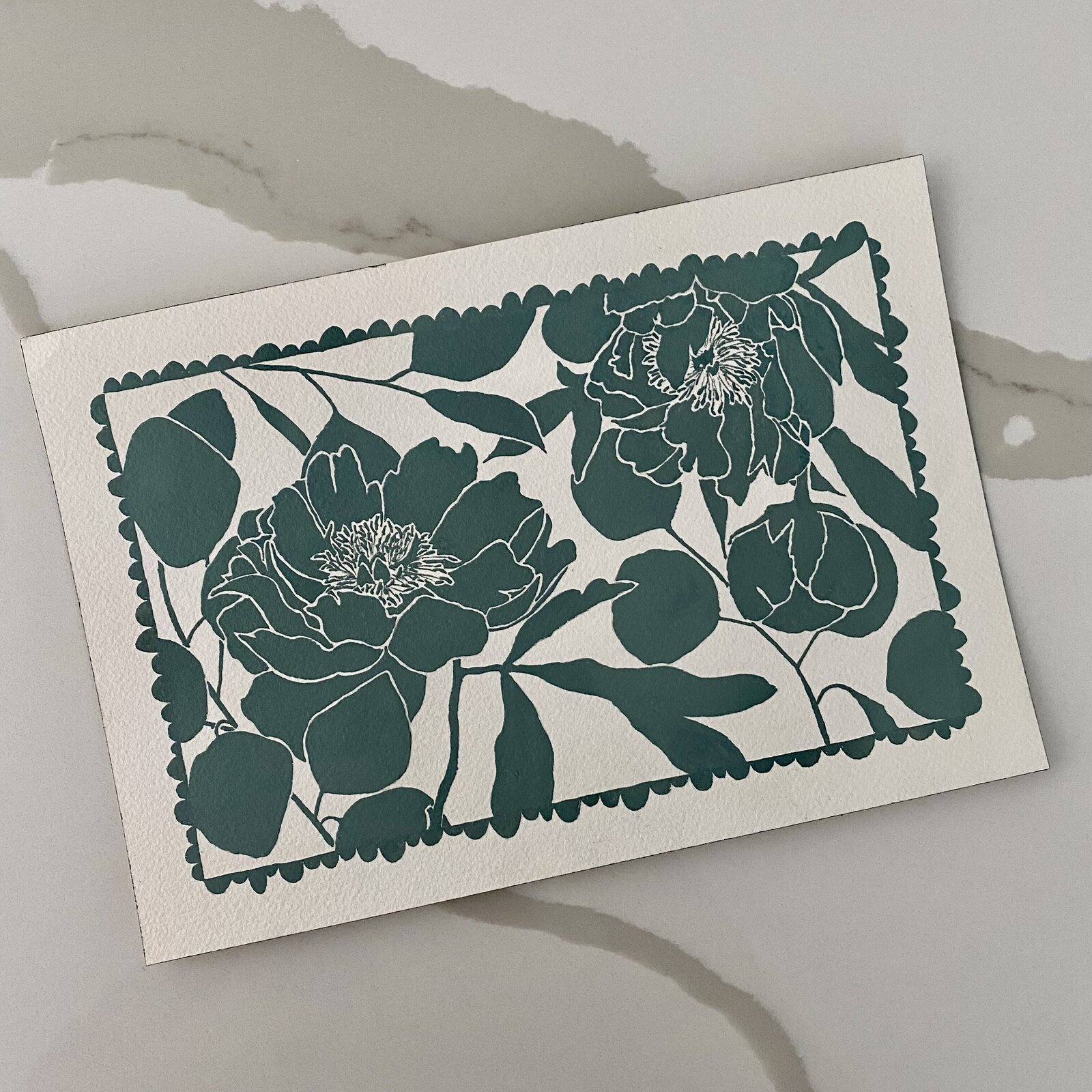 Handapinted floral design in blue and white