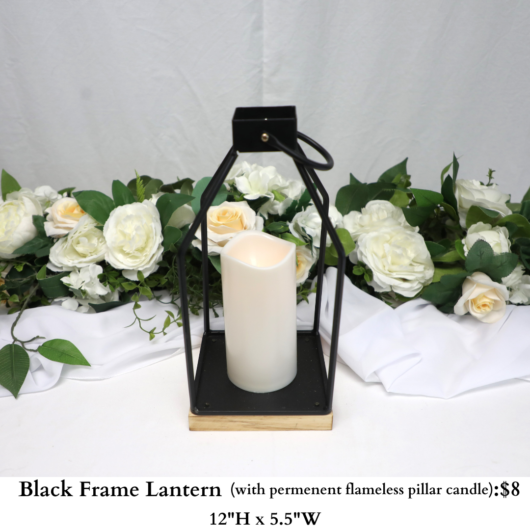 Black Frame Lantern with permanent flameless pillar candle-938