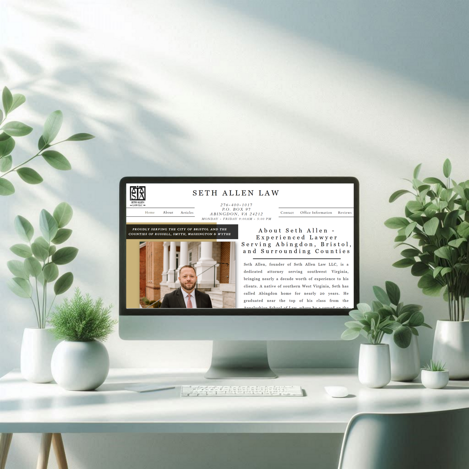 AI-generated computer showing the desktop about page from Project 1, featuring professional branding and SEO-optimized content layout designed by Taylor Reichart