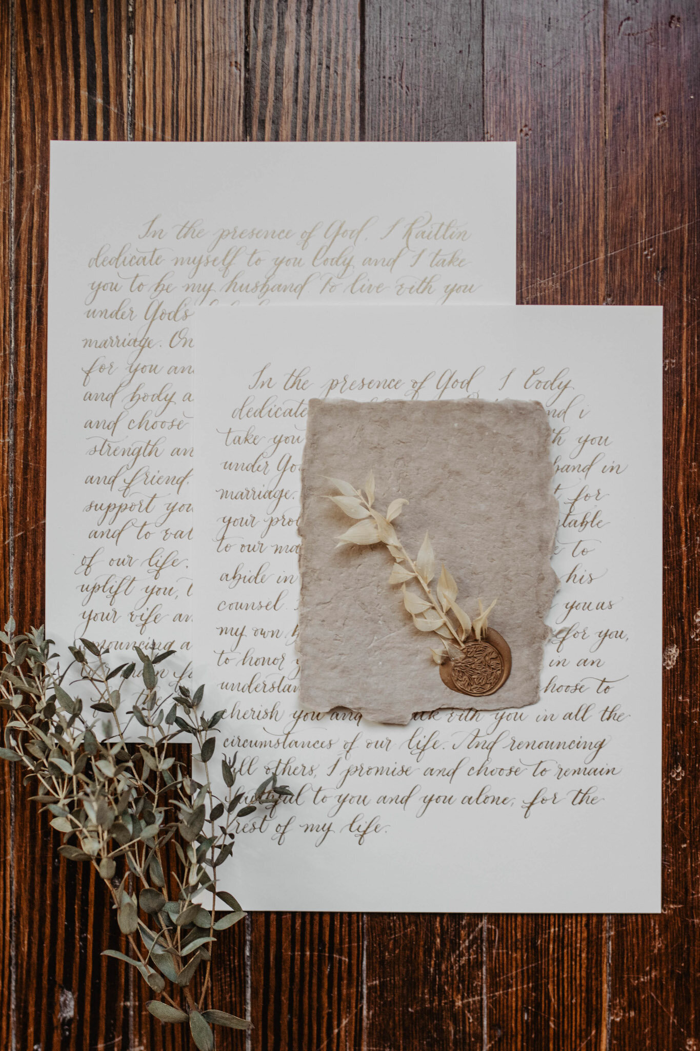 calligraphy wedding stationery with wax seal