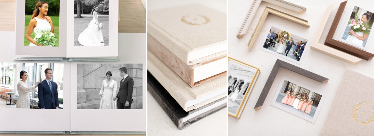 Heirloom Artwork including wall galleries and albums  and frame samples featuring Virginia Beach Newborn Photography by Mary Eleanor Photography