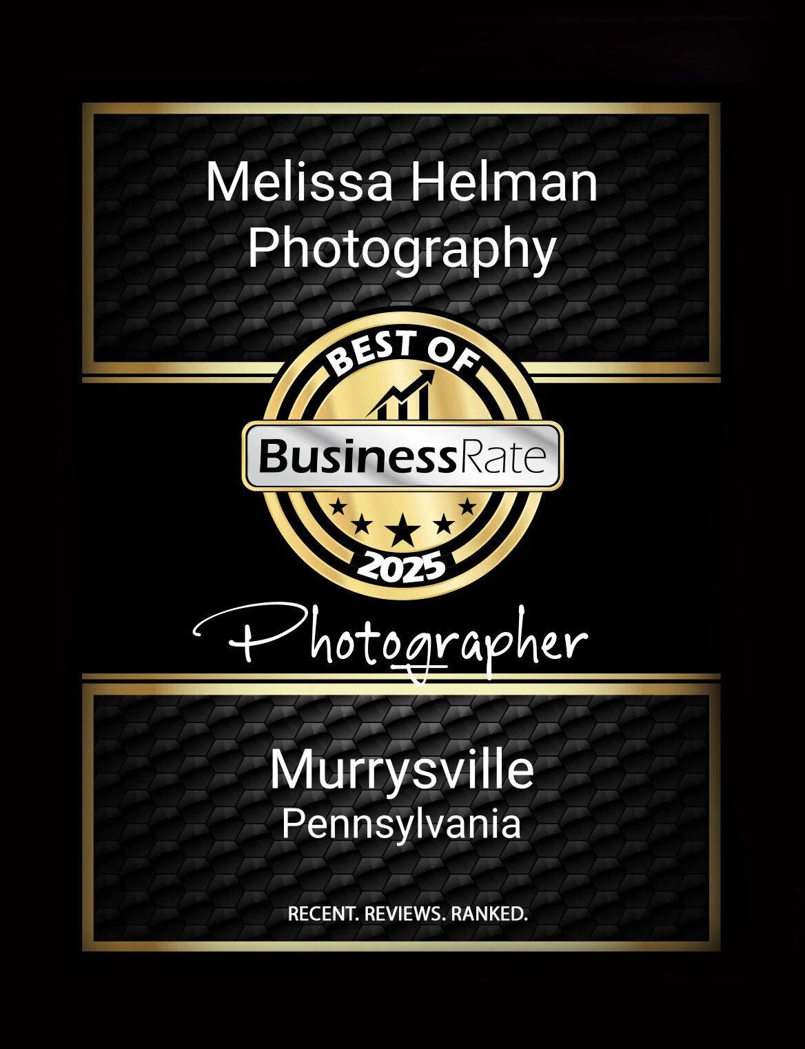 Business rate plaque for number 1 photographer in murrysville,pa