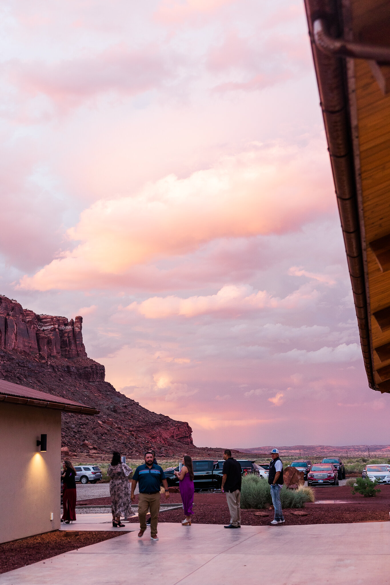 The mountains when the sun sets with pink and blue at the red earth venue