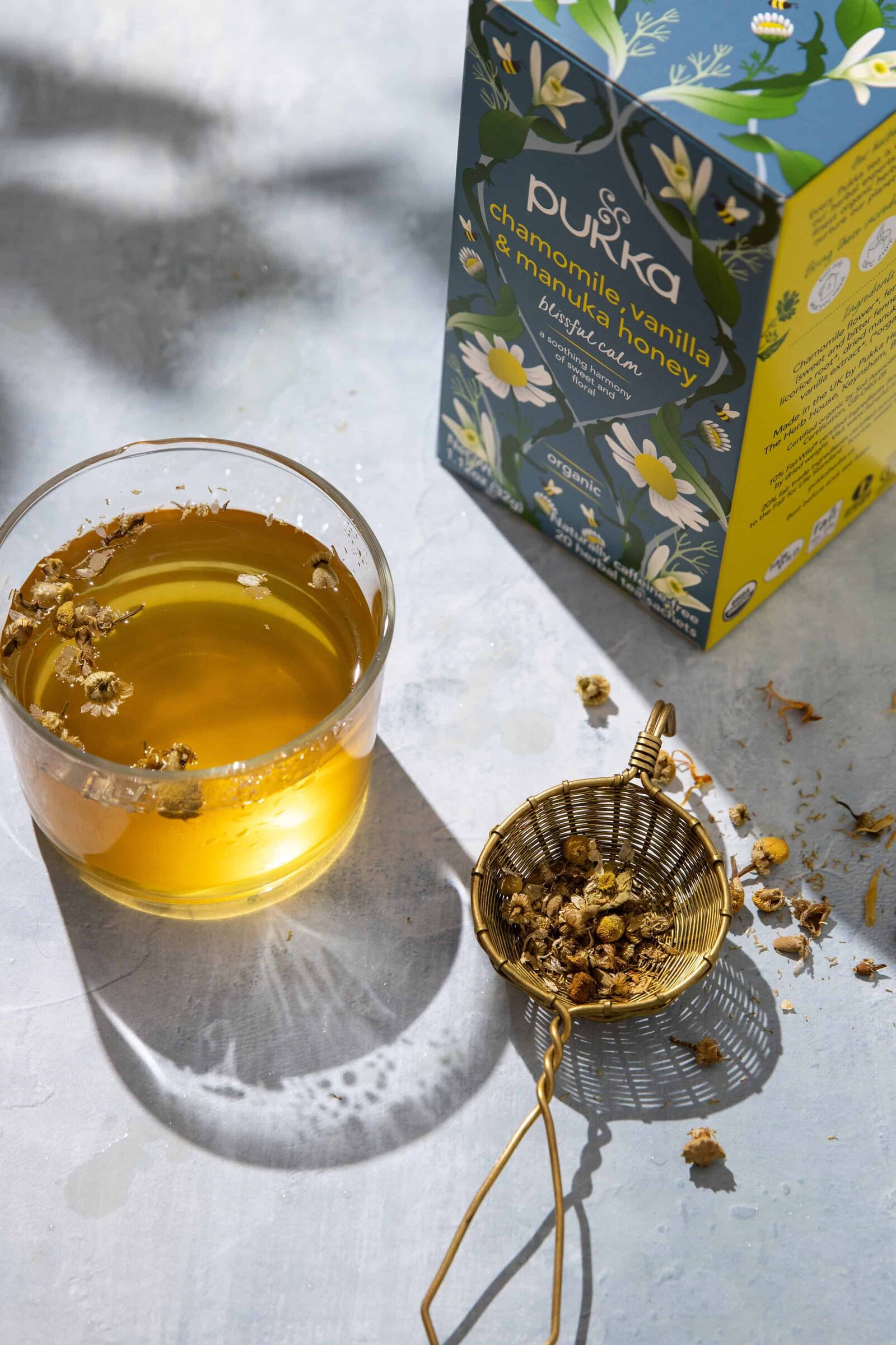 Colorful, natural tea product photography shot in Washington DC for beverage brand campaigns.