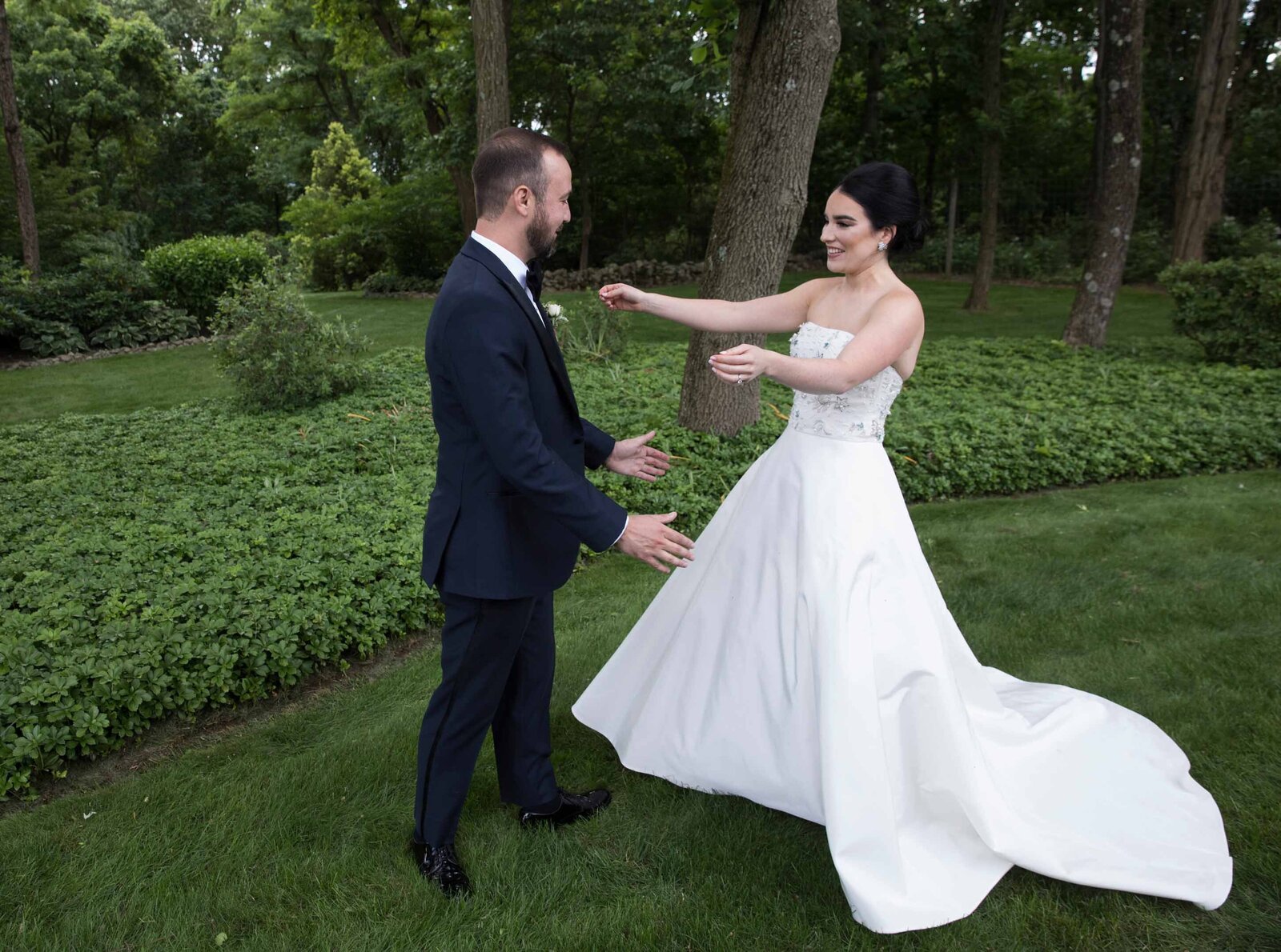First look between bride and groom before the ceremony Private Estate Wedding New Hope Pennsylvania 