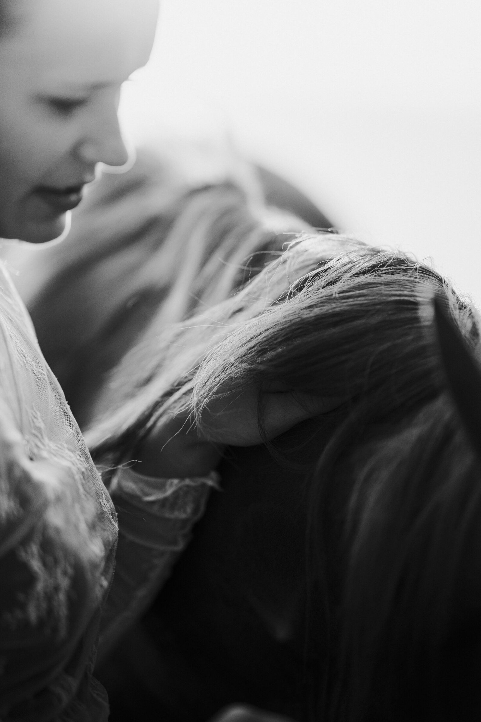 a close up detail shot of a girl petting her horses mane