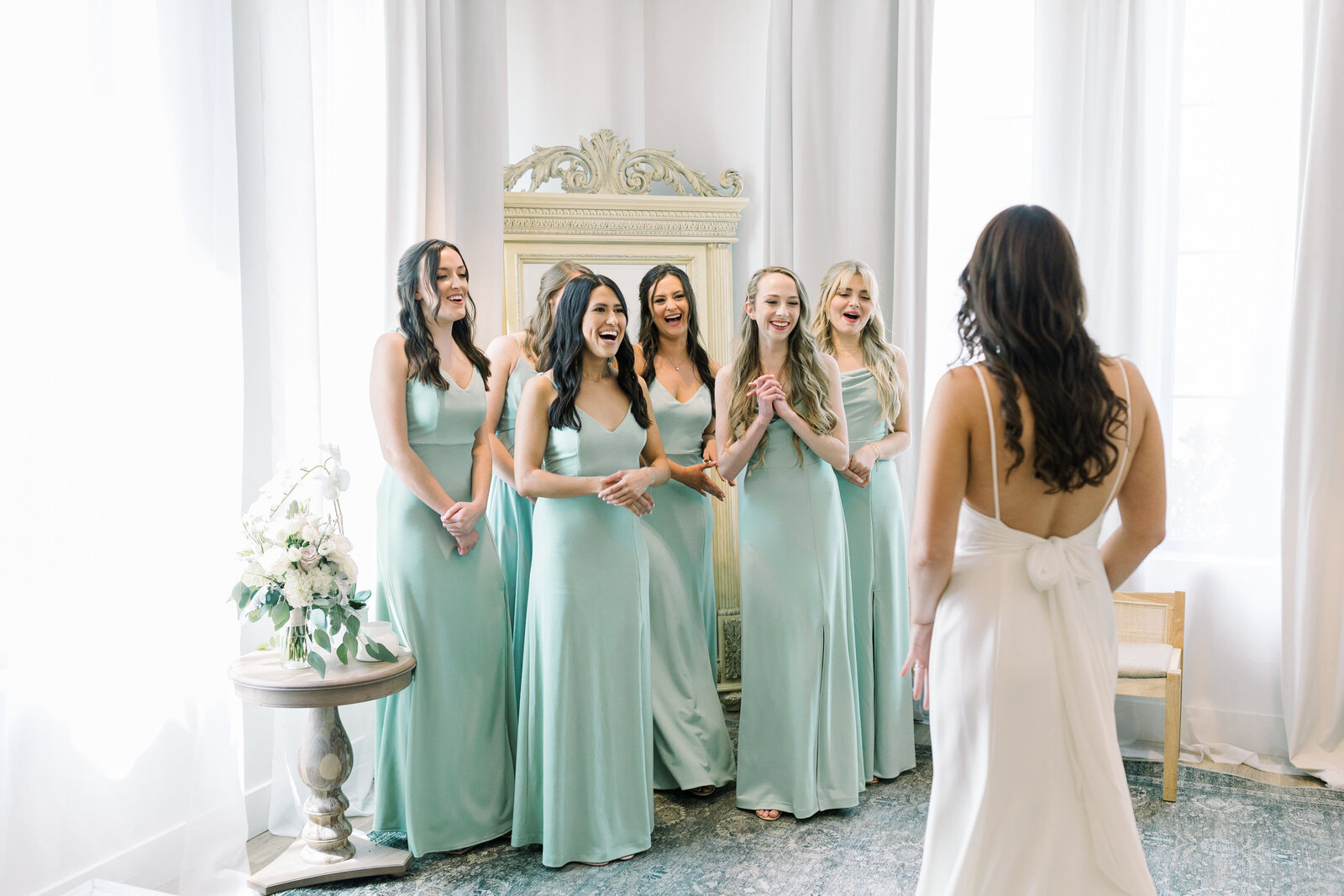 bridal party in sage green