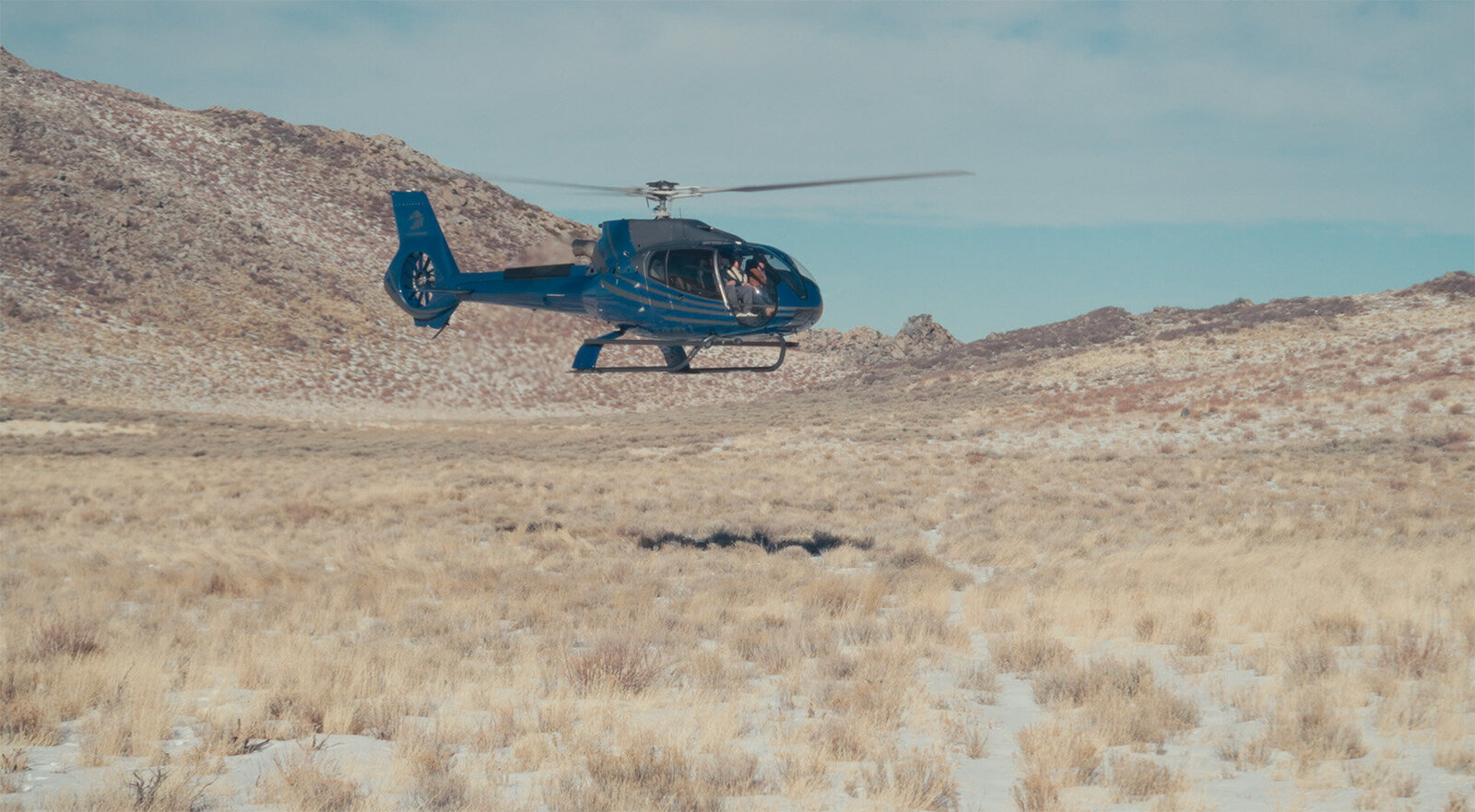 Helicopter in desert for Mustang herd aerial view