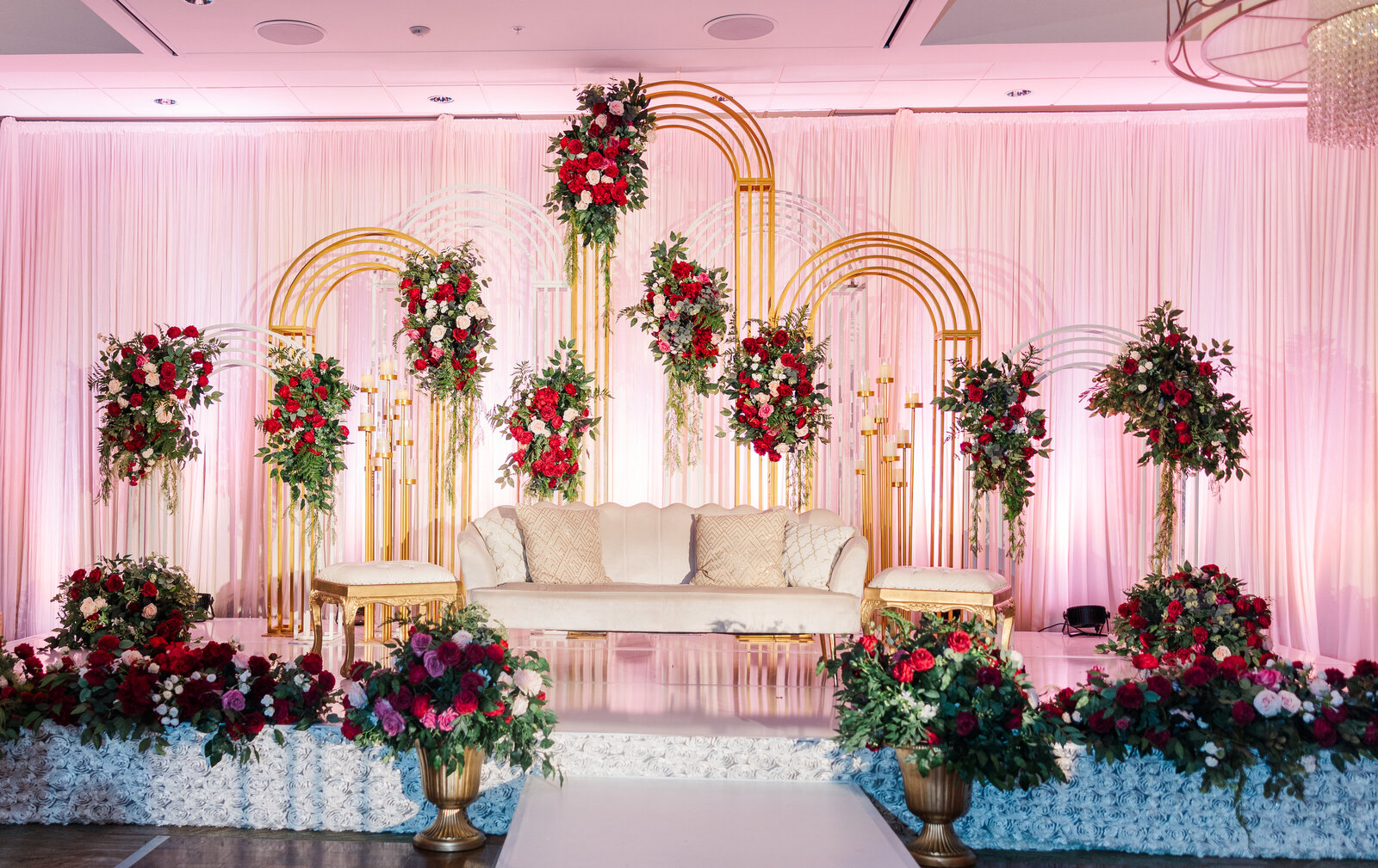 wedding decor with red roses