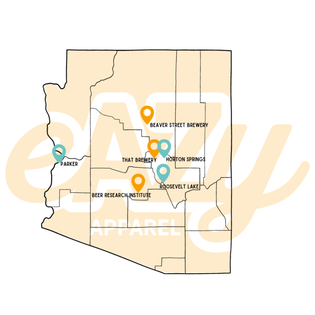 map of Arizona with pinpoints for locations
