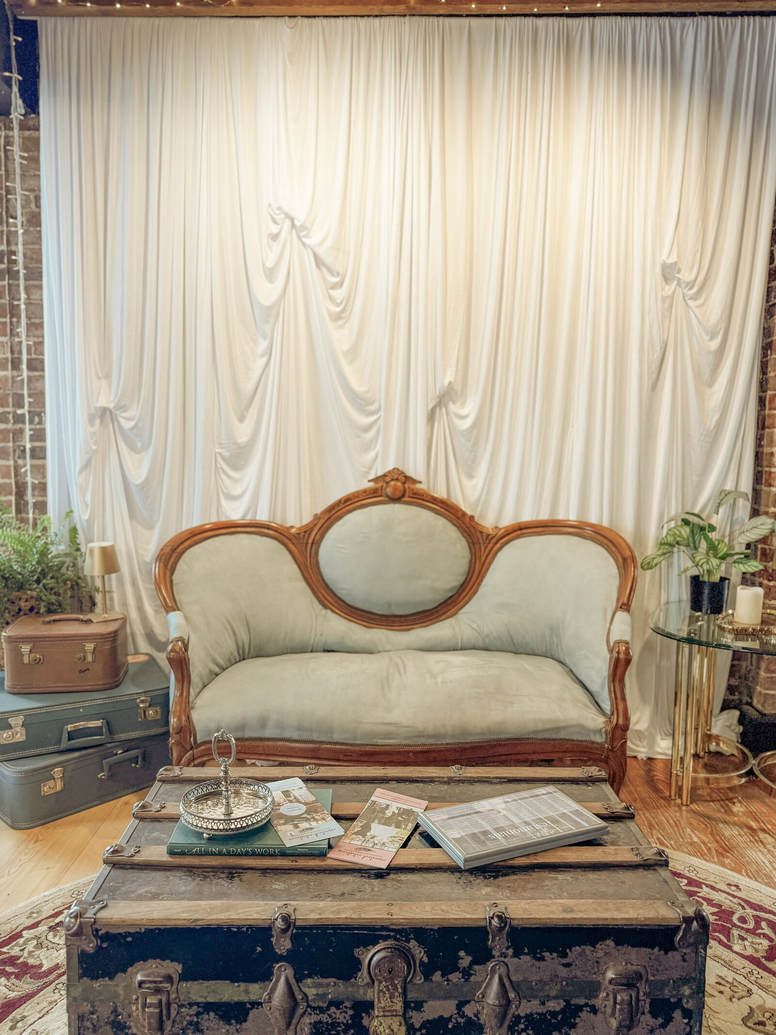 a photo lounge area for a elegant centerpieces for a vintage plattsburgh event