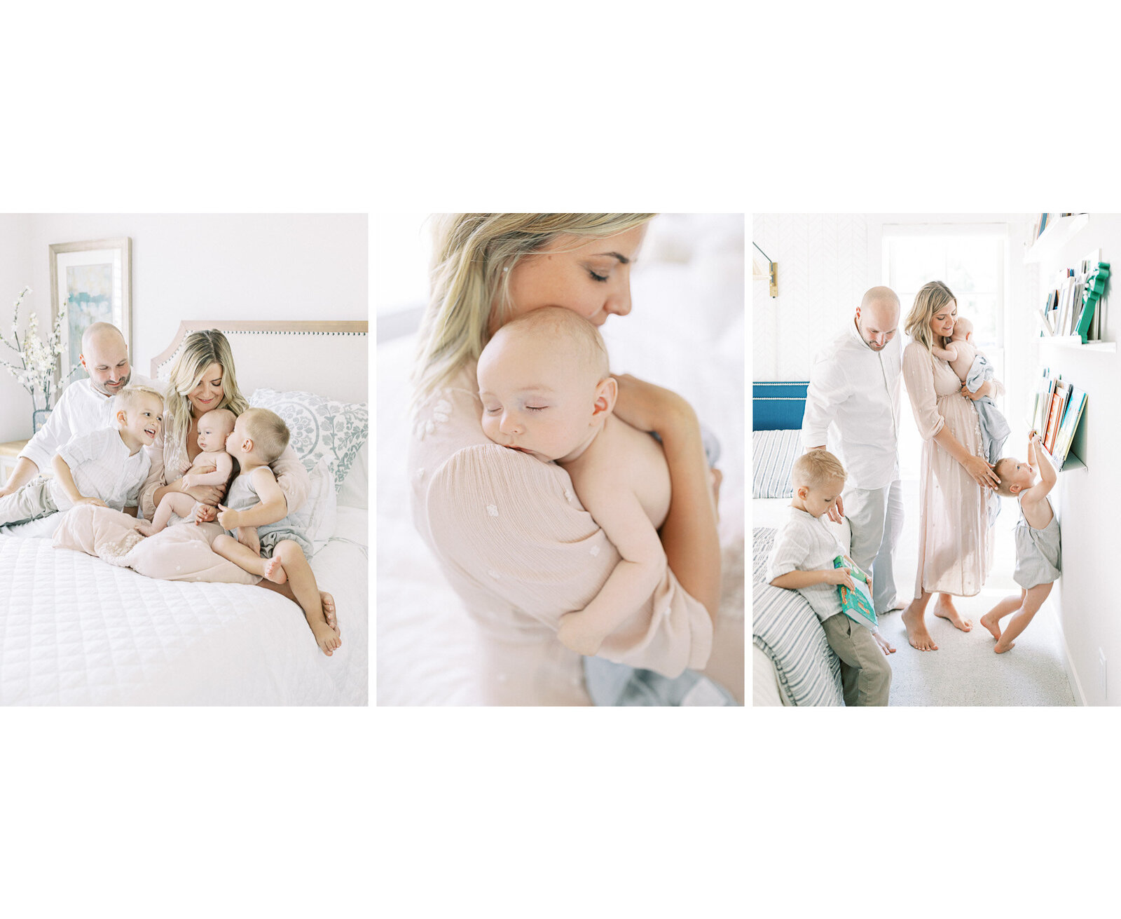 lifestyle family session with 3 month old baby and siblings in home taken by Milwaukee newborn photography, Talia Laird Photography