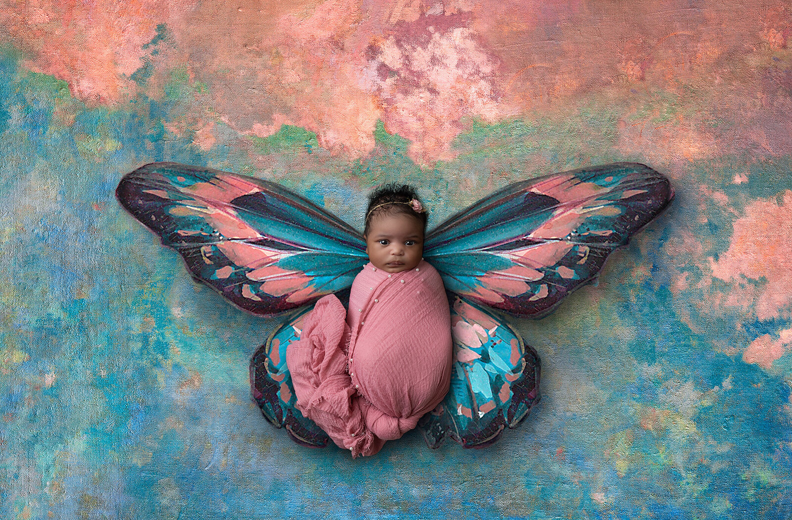 Newborn girl as butterfly, a Dallas newborn photographer.