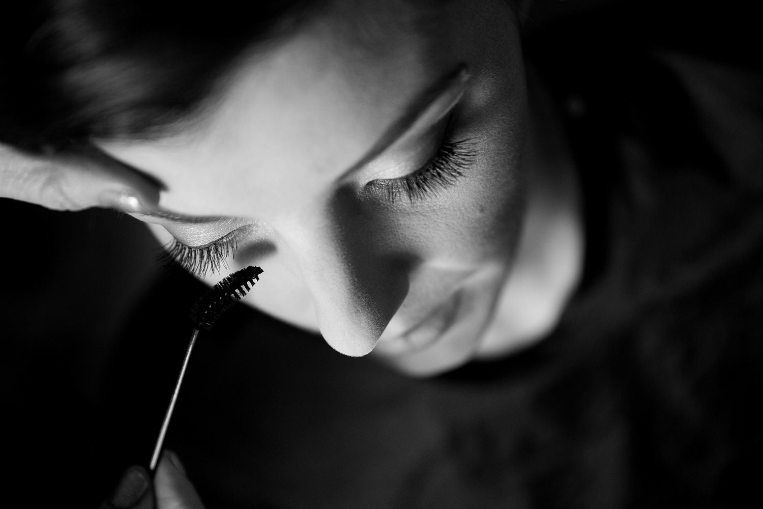 Close up black and white makeup photo