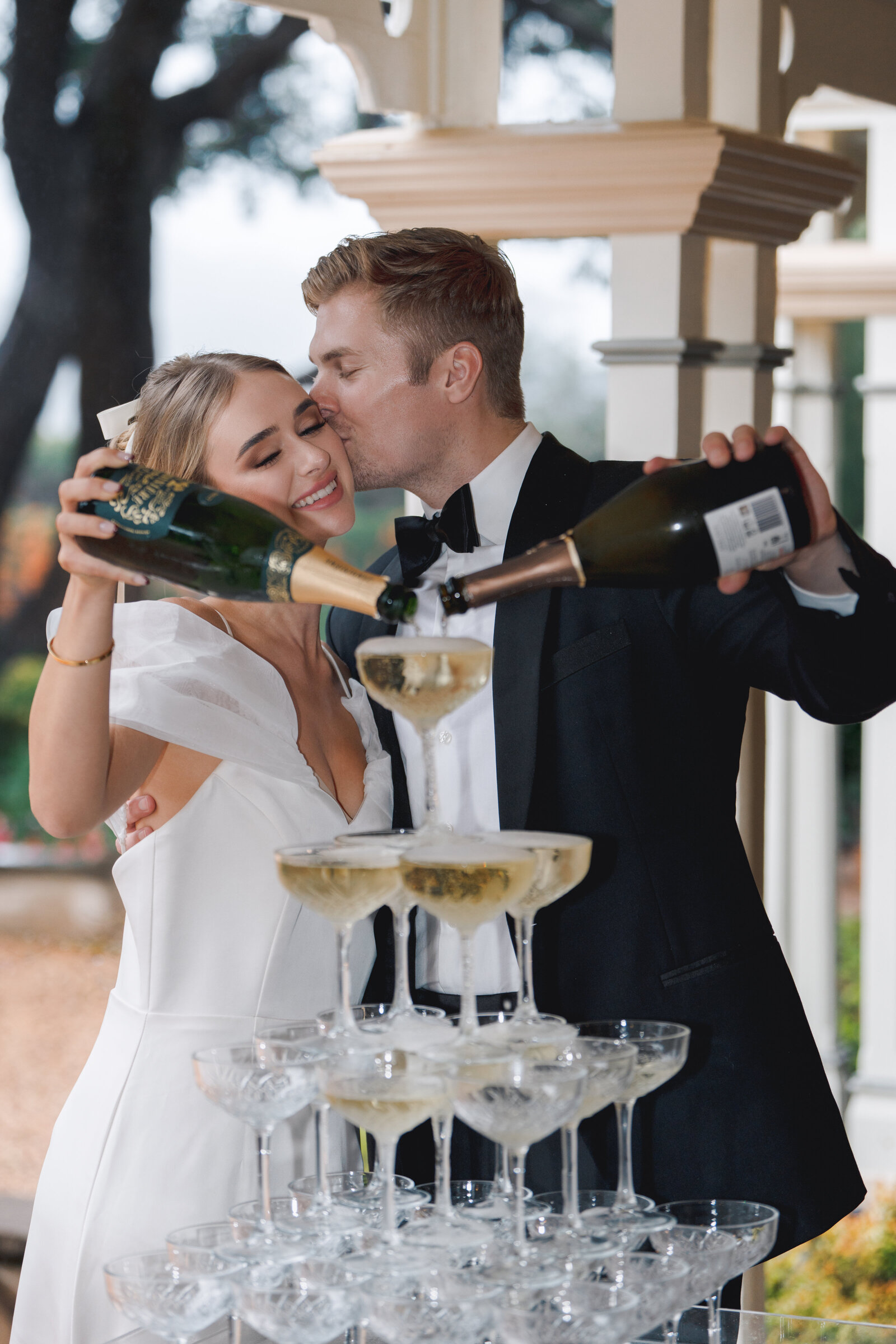 Bride and Groom Champagne Tower Gabbinbar Homestead