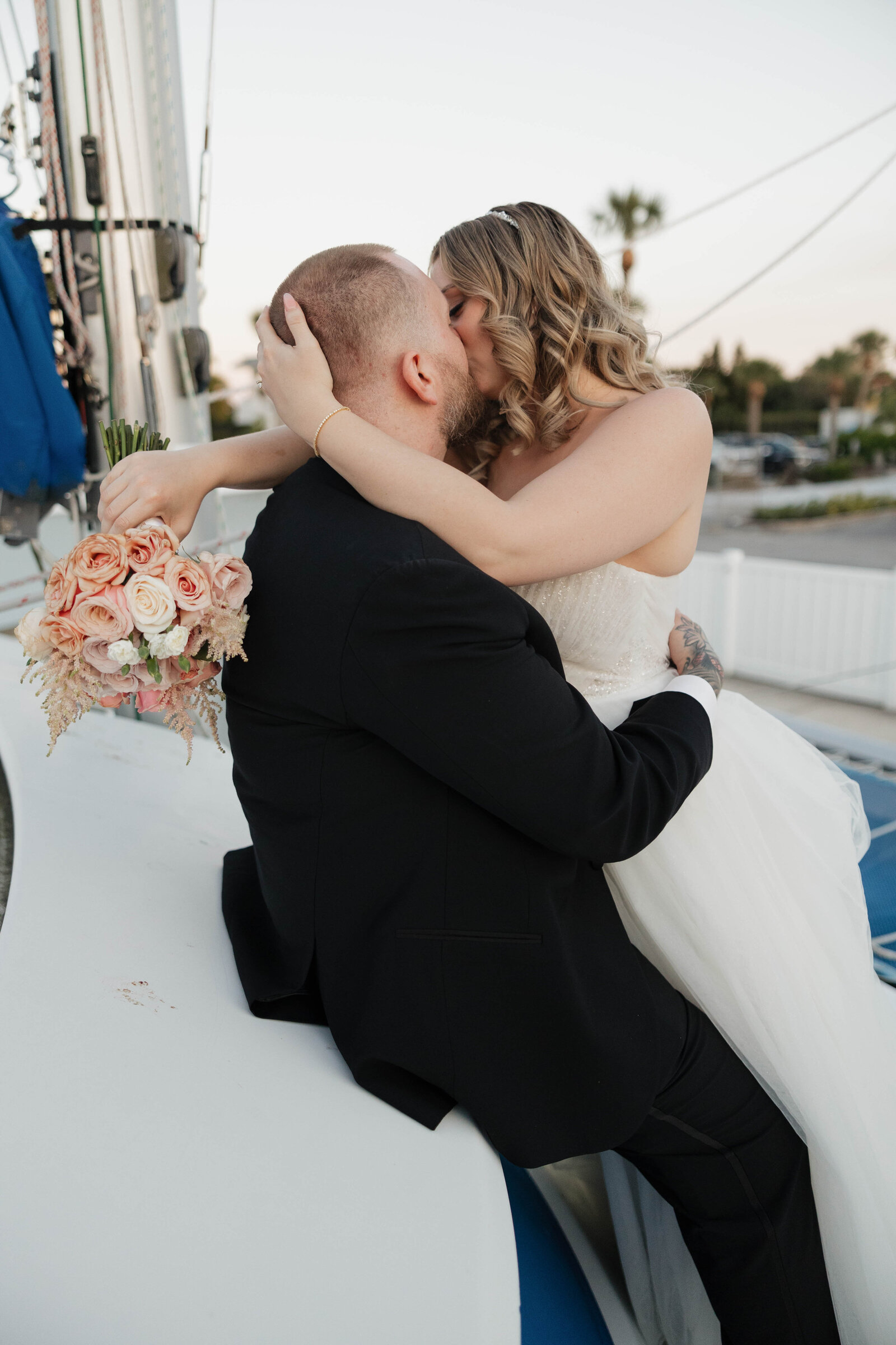 Veil kiss bride groom black and white orlando wedding photographer