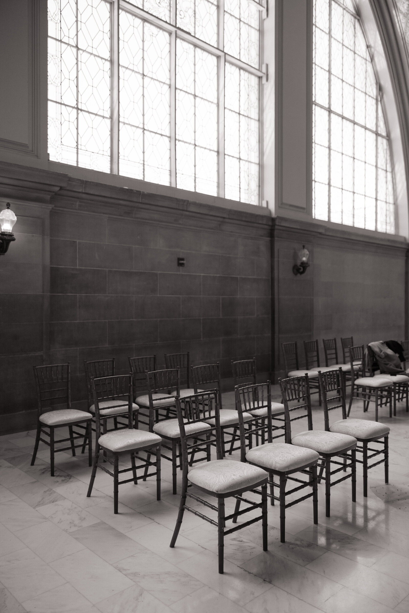 Ceremony chairs placed for intimate wedding ceremony at San Francisco City Hall