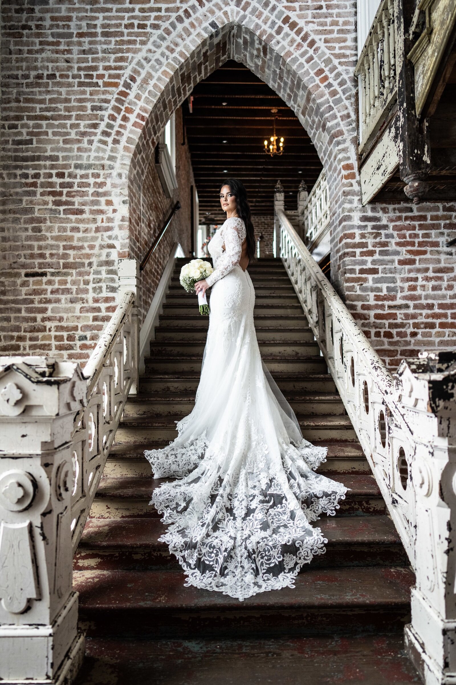 Bride on stairs at Felicity Church