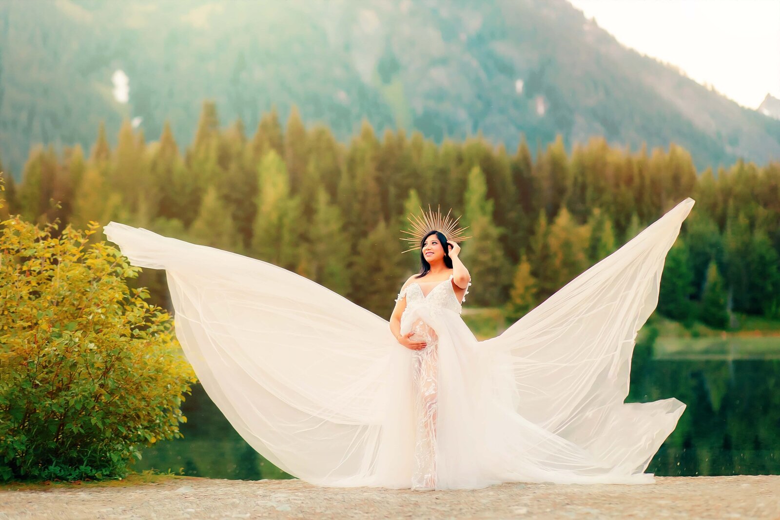 Gold Creek Pond White Maternity Gown