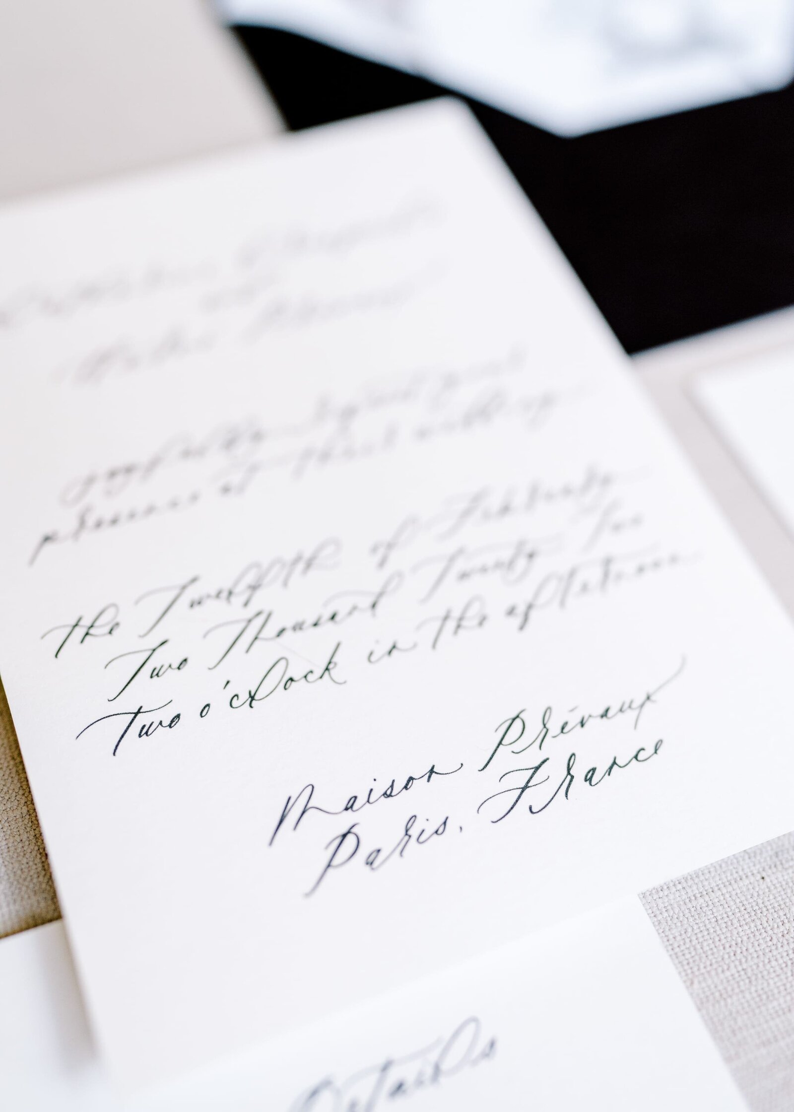 Handwritten Calligraphy French Custom Wedding Invitations | Birdsong Bespoke