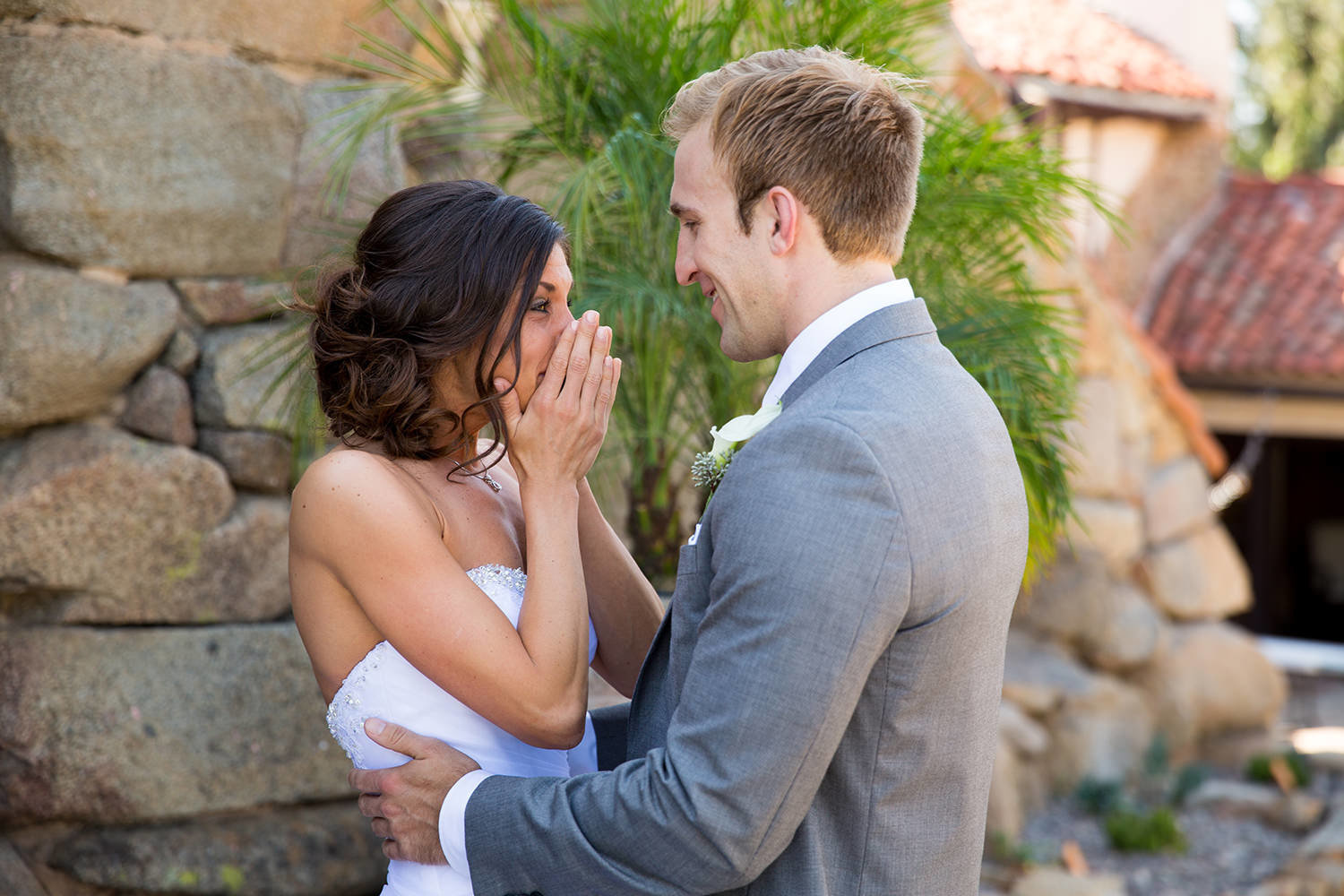 bride and groom first look bride crying