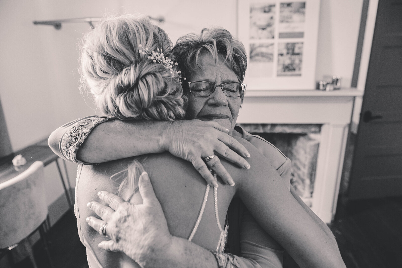 Bride hugs her grandmother before her Micro-Wedding Ceremony in Charleston, SC.