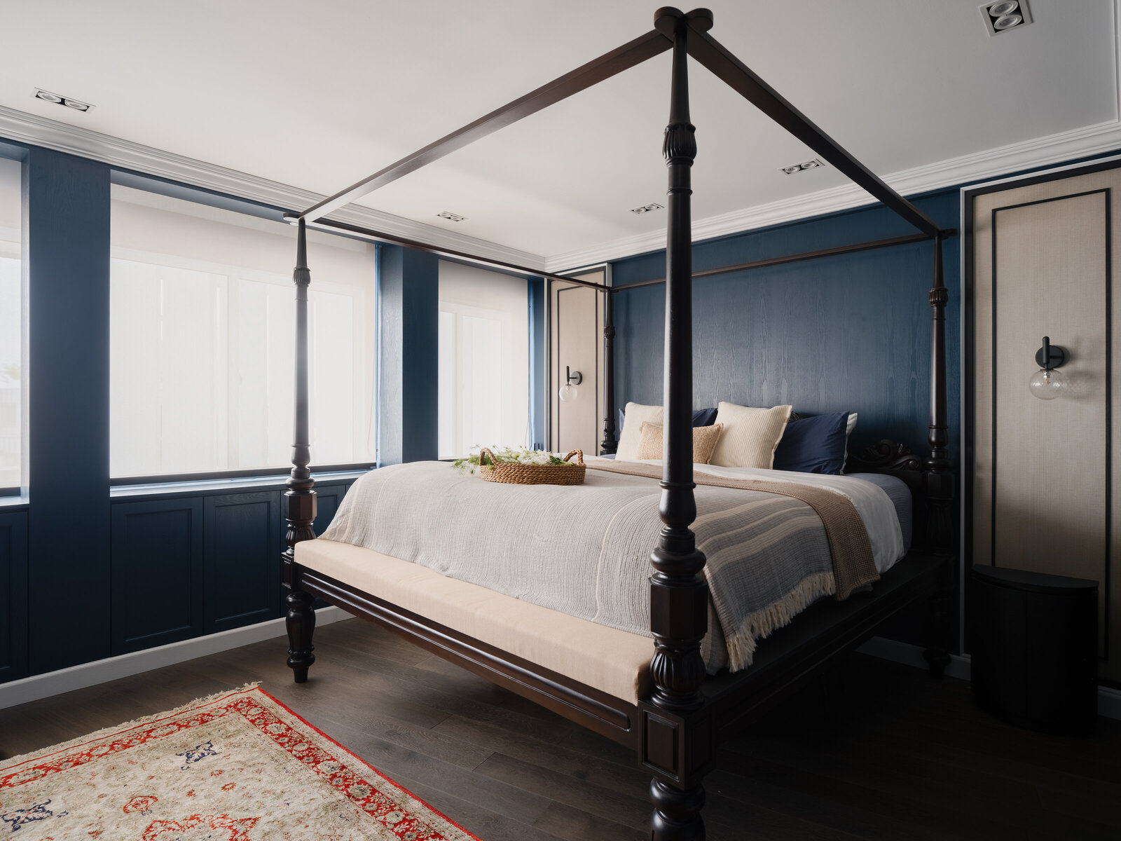 Master bedroom with blue walls