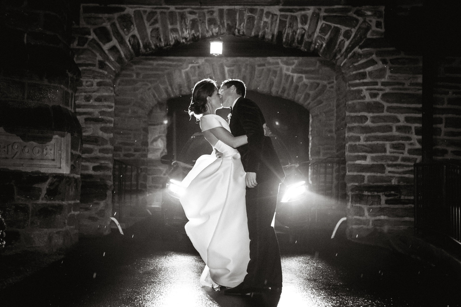 Romantic shot of the newly wed couple before their Philadelphia Art Museum wedding reception.