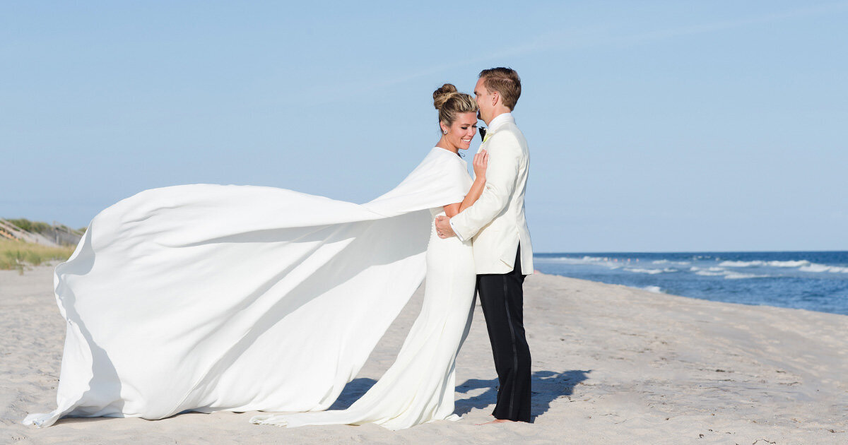 bride and groom on beach in the Hamptons