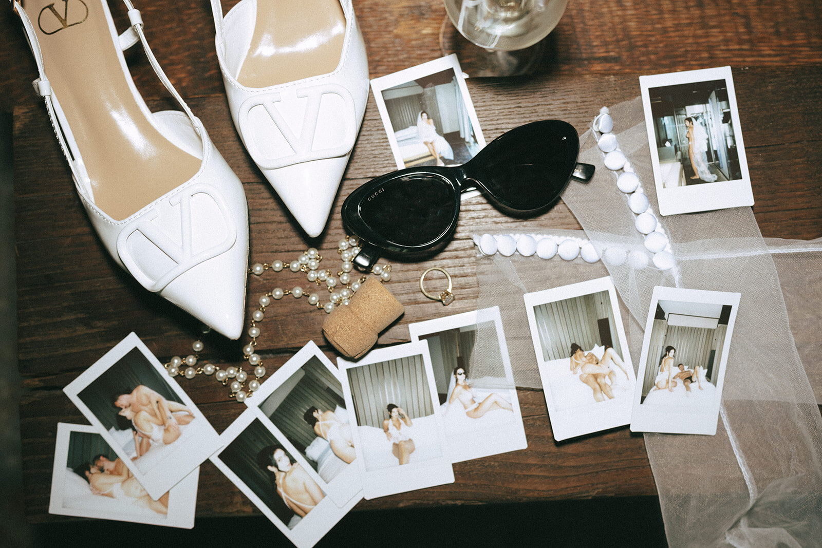 polariod photos on table