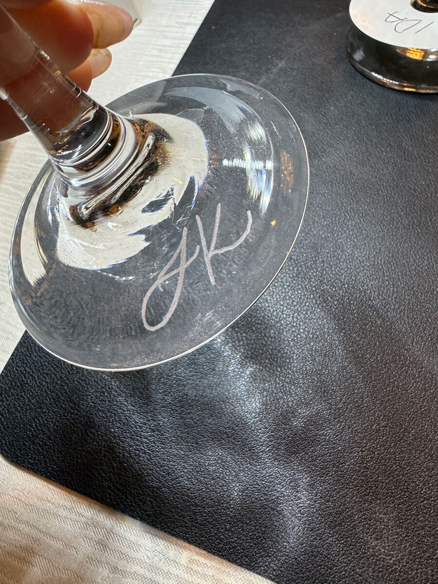 Initials JK Hand Engraved on Wine Glass Orange County