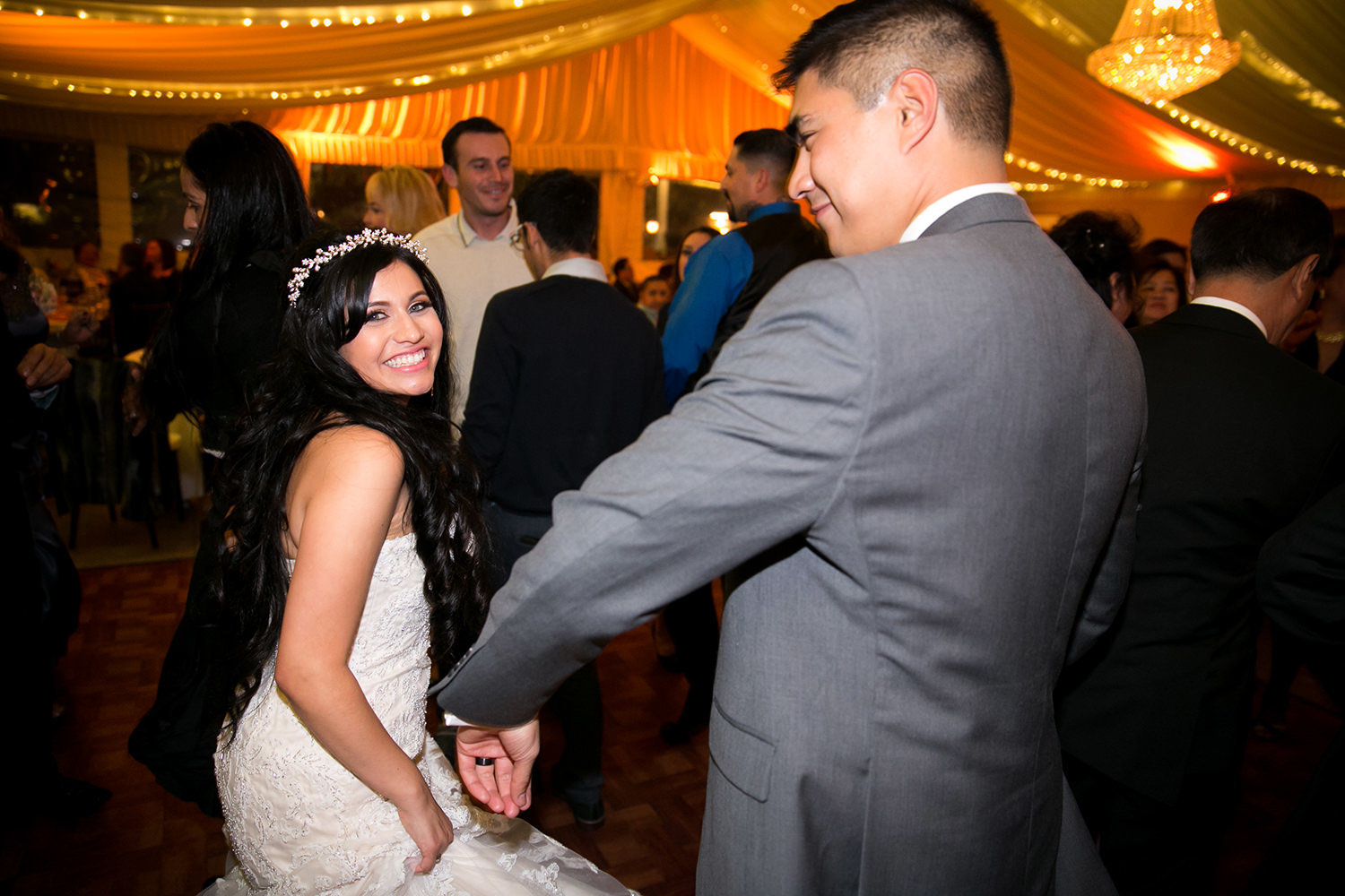 bride and groom dancing having fun