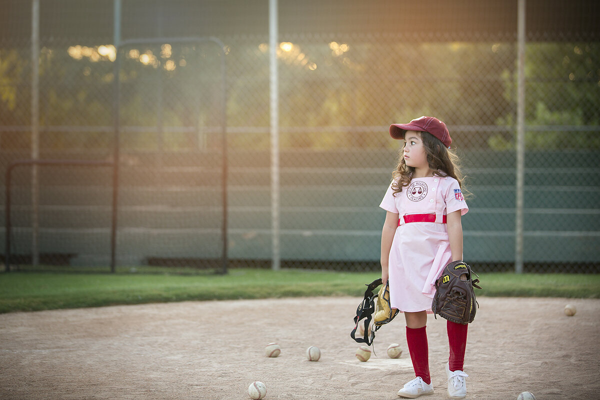 Dallas child photography at baseball field.