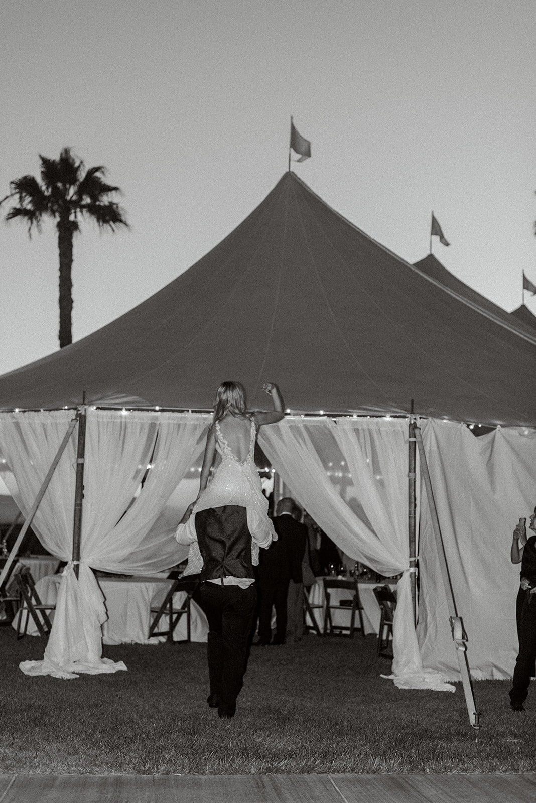 Bride’s Joyful Moment at Tent Reception, Dolphin Bay Resort, Pismo Beach