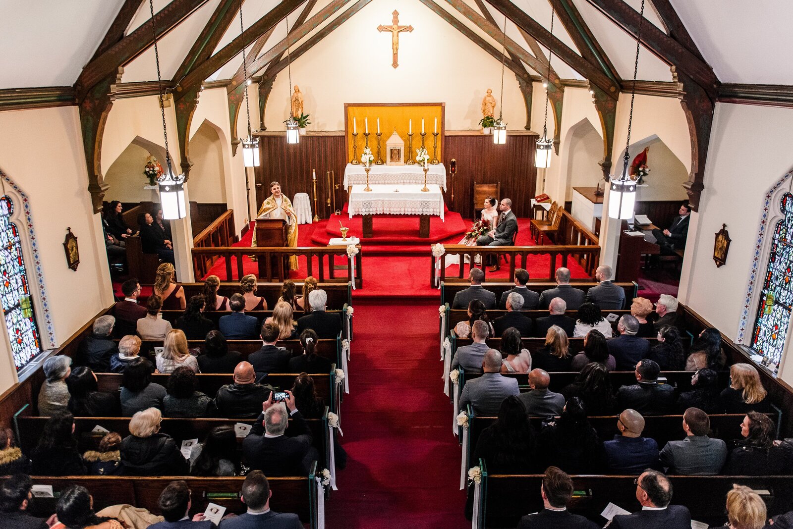 The view from the choir loft during a wedding at The Chapel of the Immaculate Conception in Leesburg Virginia