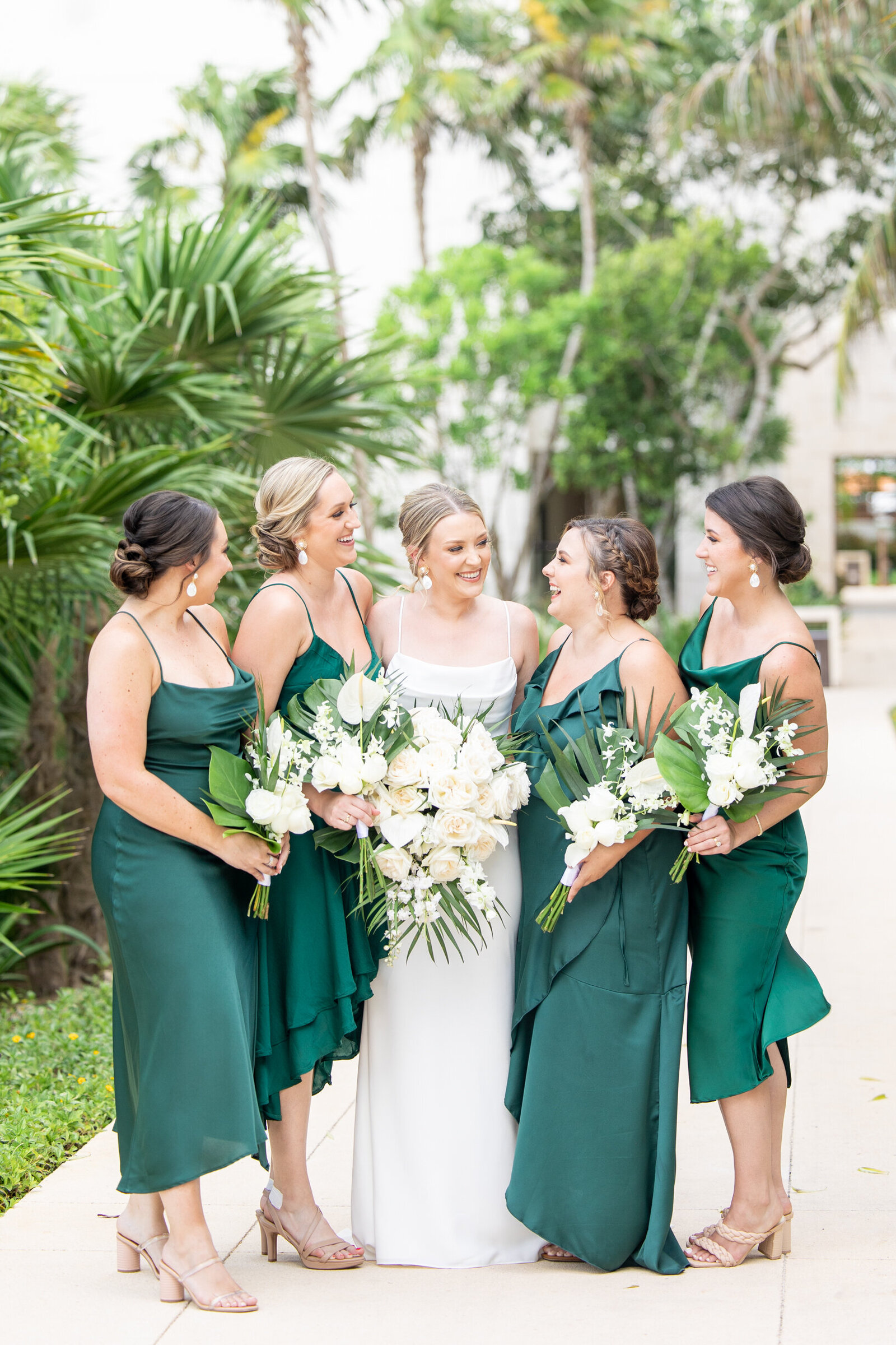 outdoor beach wedding bride with bridesmaids