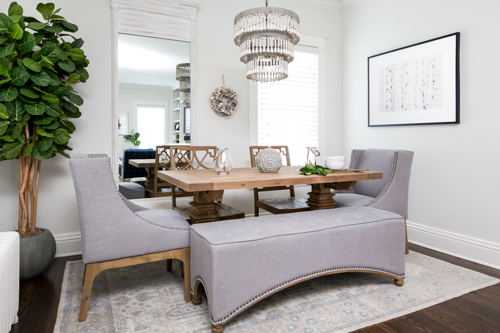 Modern white and grey dining room