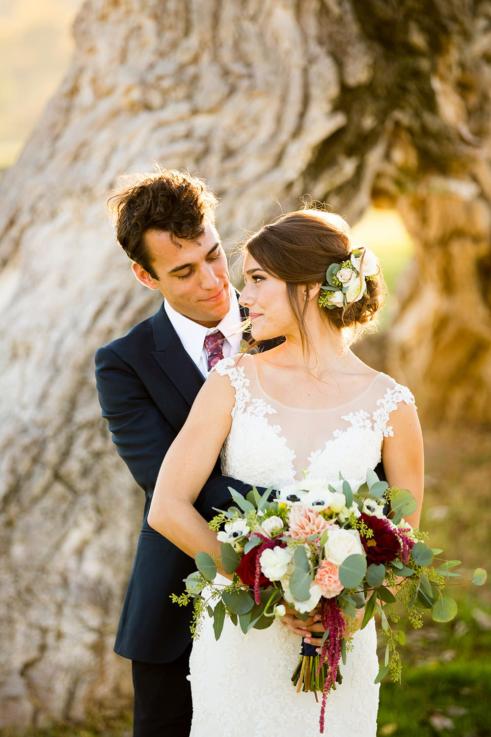 beautiful light with bride and groom at carlton oaks country club