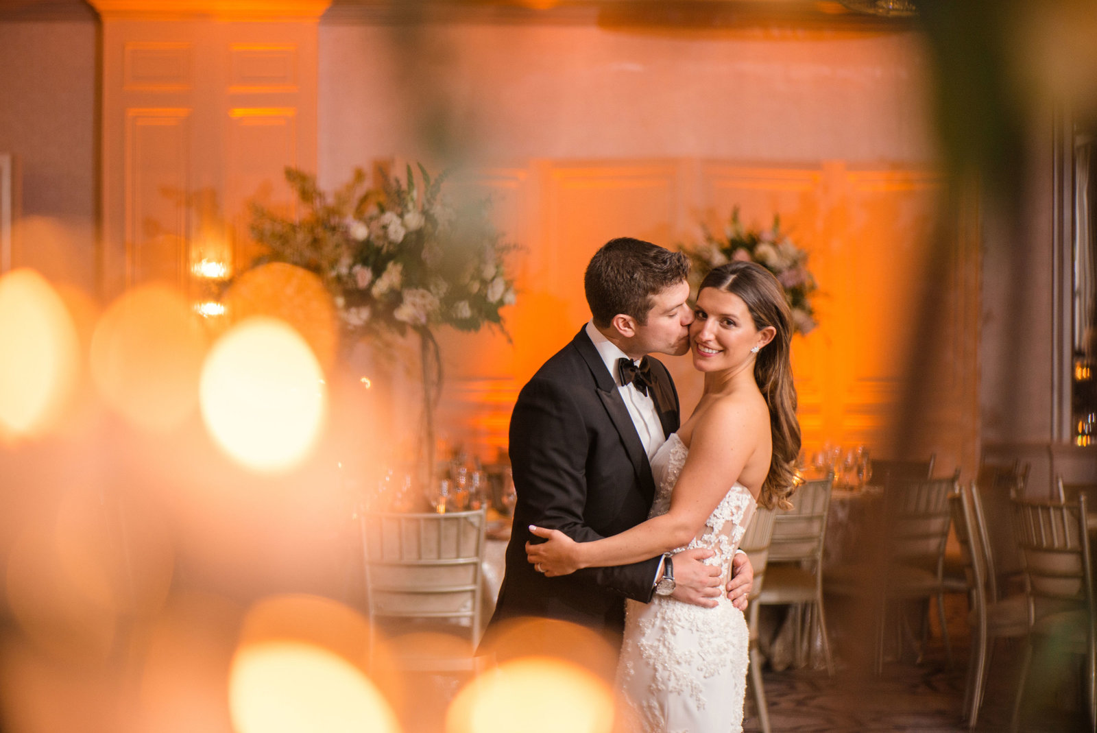 bride and groom alone in the ballroom at Glen Head Country Club