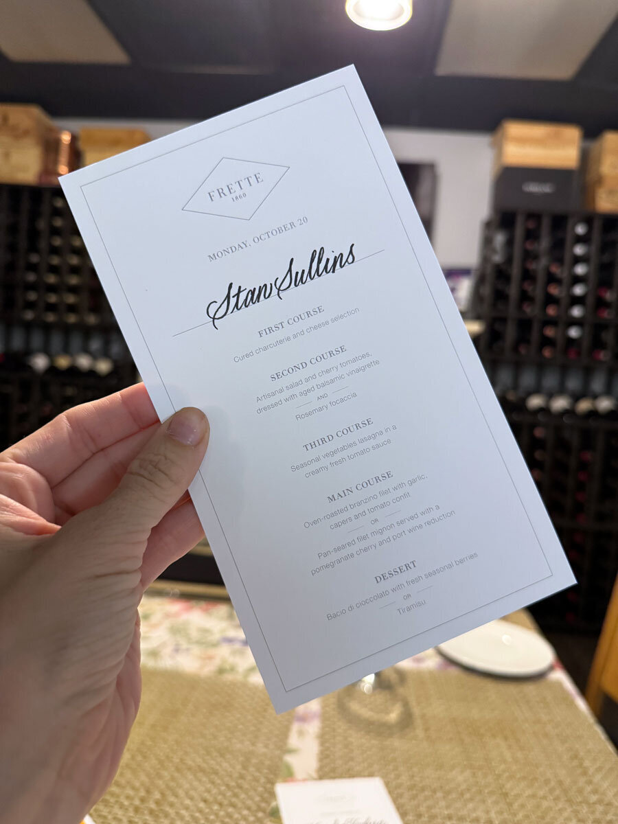 Beautiful Cardstock Menu with Names Calligraphed at the top