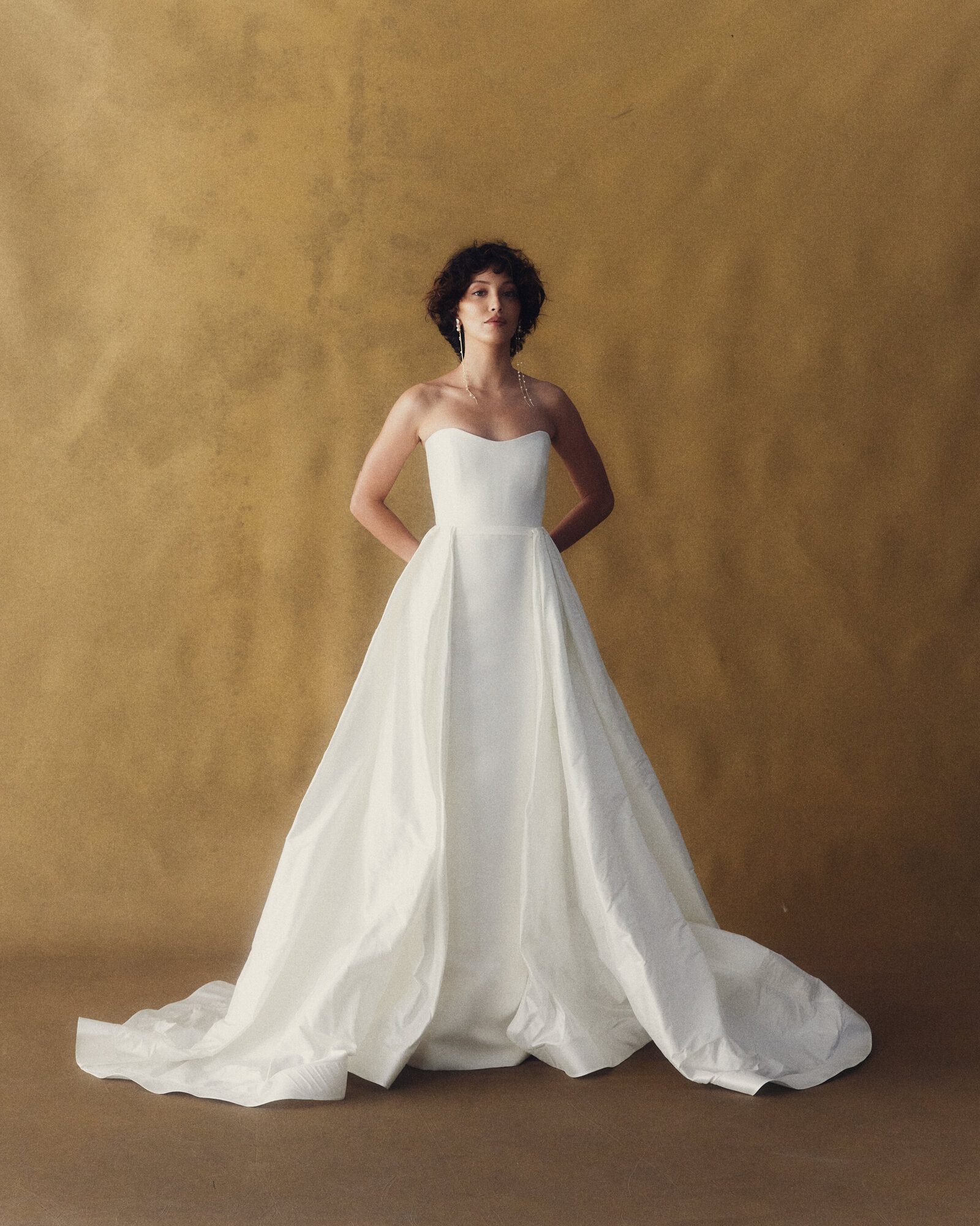 column gown with silk overskirt