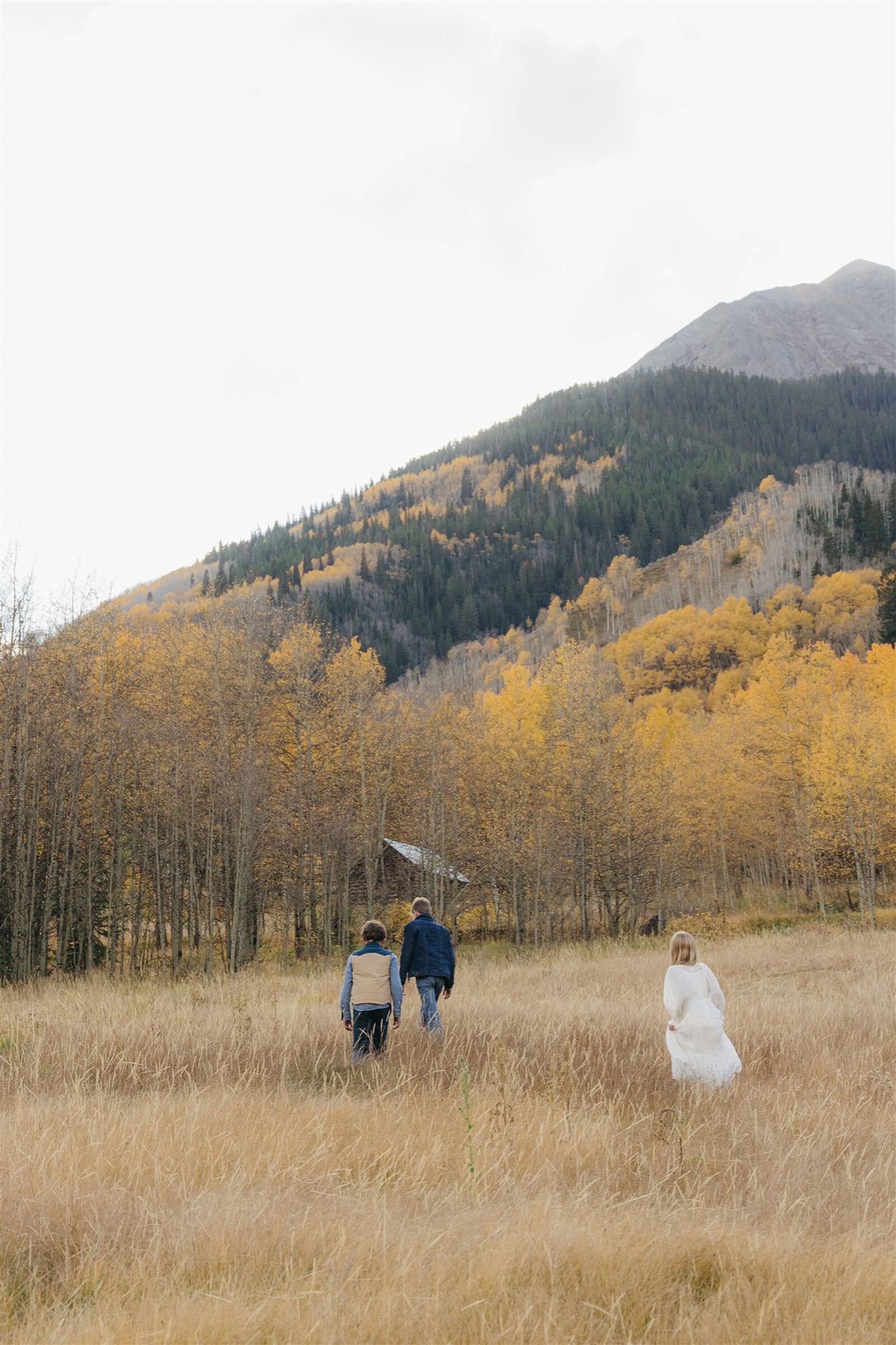 Vogue-inspired Aspen family photo with timeless styling, rich textures, and Colorado mountain scenery.
