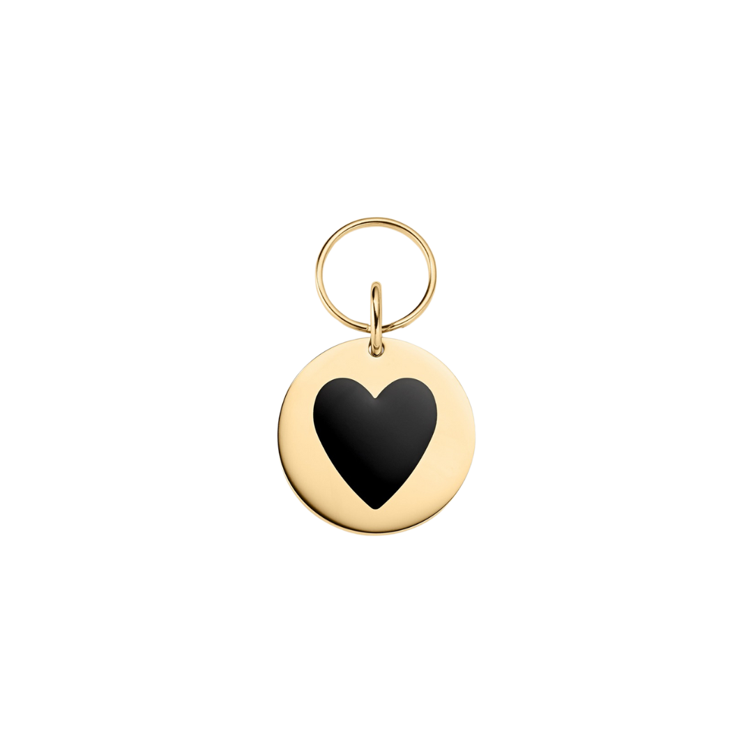 gold and black heart dog tag
