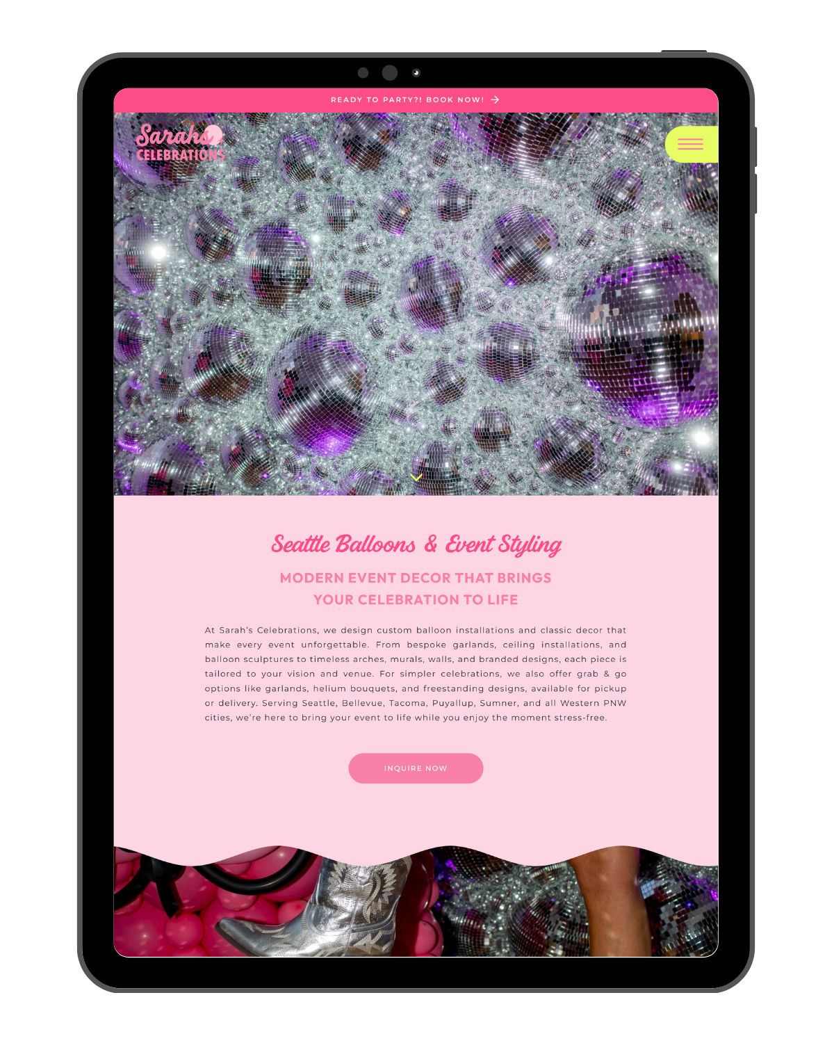 hot-pink-disco-ball-event-planner-website