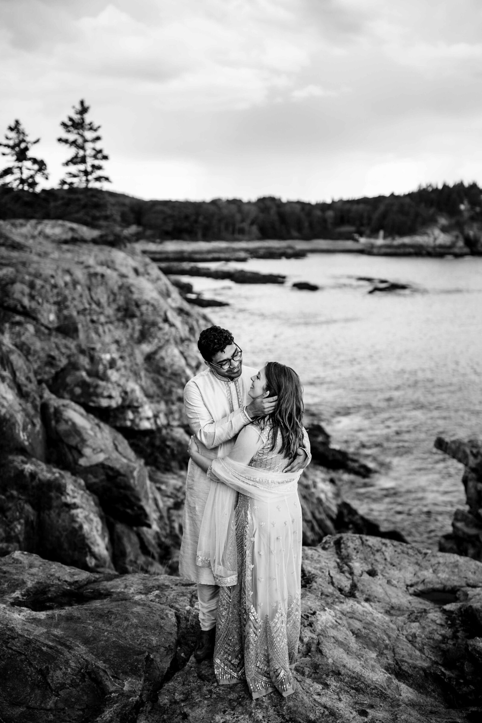 traditional indian dress for engagement elopement acadia national park