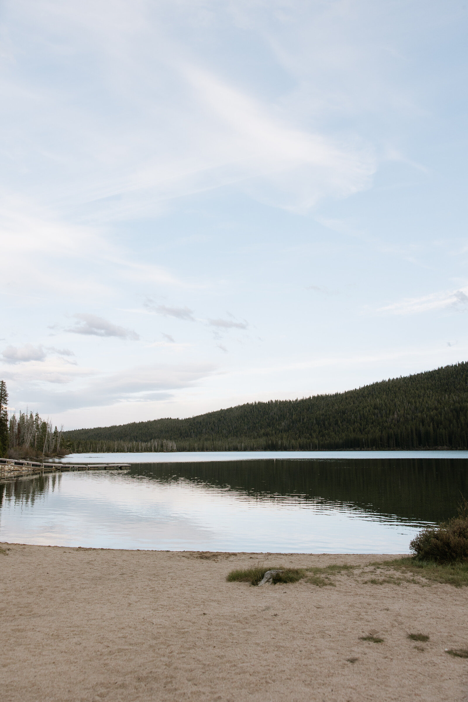Quiet landscape photo of Redfish Lake during intimate elopement in the Sawtooths