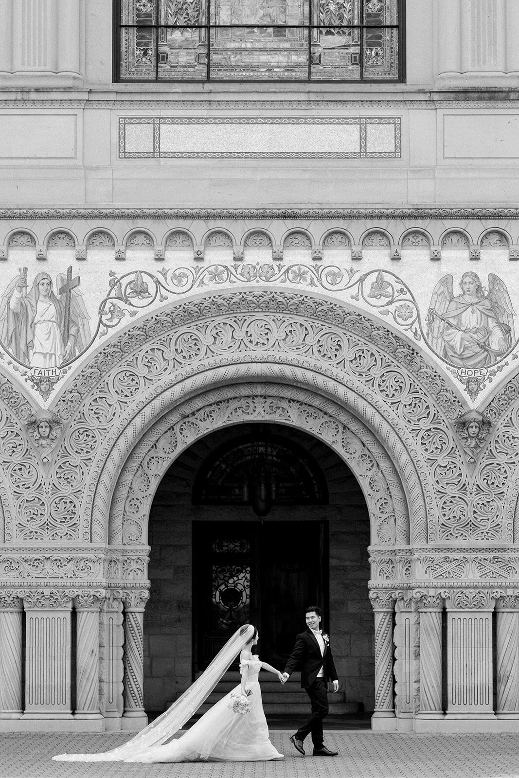 The breathtaking facade of Stanford Memorial Church, highlighting its historical and architectural grandeur for a memorable wedding ceremony.