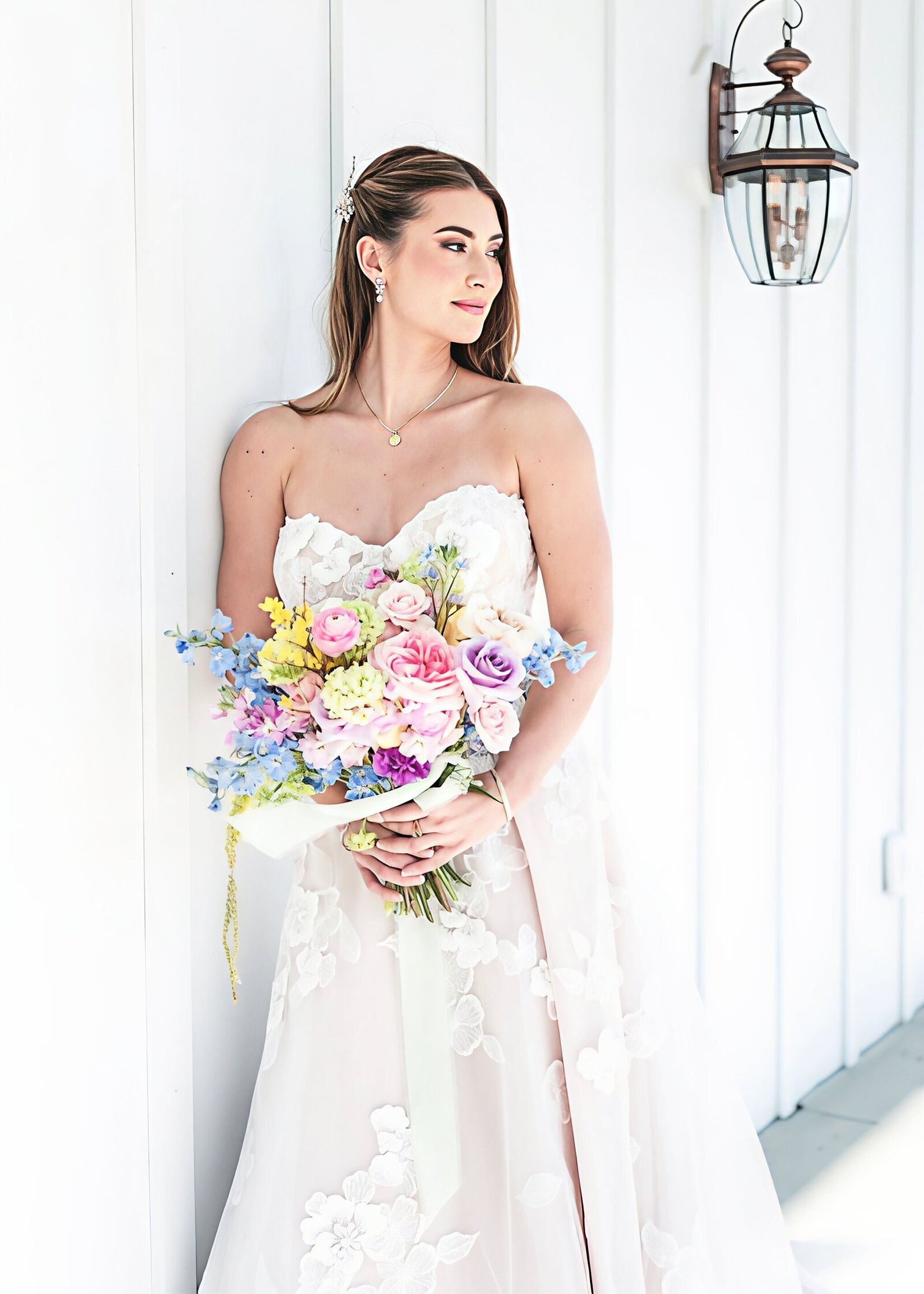 Bride-Outside-Spring Flowers-Barn-Style-Venue-The-Legacy-At-Willow-Pond.JPG